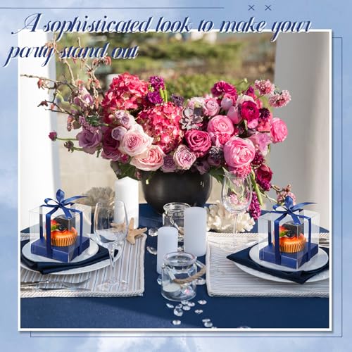 Thenshop 50 Pcs Clear Cupcake Boxes Individual 3.5 Inch, Navy Blue - color: Navy Blue