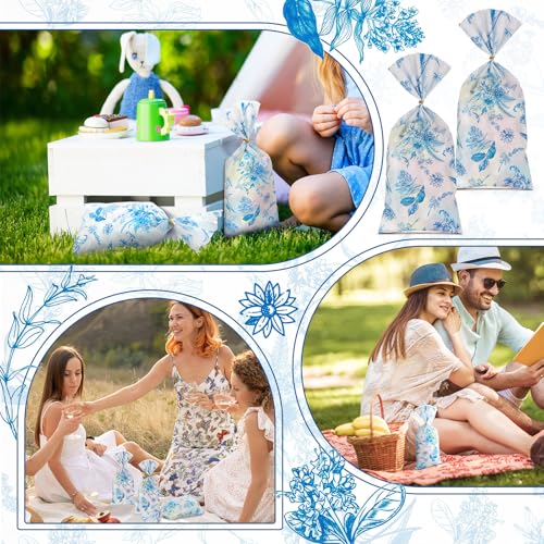 Sweetude 100 Pcs Cellophane Bags Candy Gift Bag Wildflower Party Favor - style: Blue and White Porcelain
