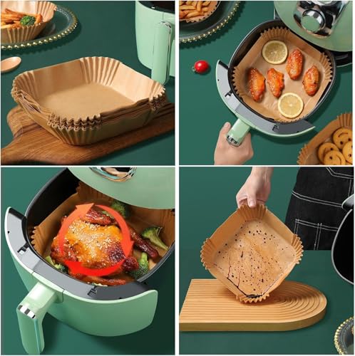 Air Fryer Liners Disposable, LYHOLKEER 200PCS 8" Square Parchment Paper, Non-Stick & Oil-Proof, Unbleached, Fits Ninja AF141 5 QT AF181 6.5QT, Cosori, Chefman, Instant Pot 6 QT, Other 5-8QT Air Fryers - size: 200PCS 8in Square for 5-8 QT