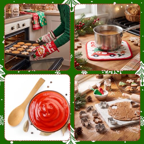 Qinyoung 48 Pcs Christmas Kitchen Oven Mitts Pot Holders, Cartoon Christmas - style: Cartoon Christmas
