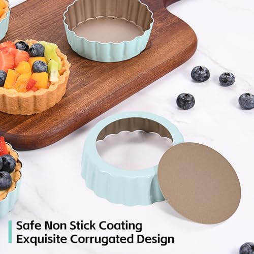 4 Pcs 3.6 Inch Mini Tart Pan Depth 1 Inch with Removable Bottom NonStick Tin - Green - color: Green-4Pcs