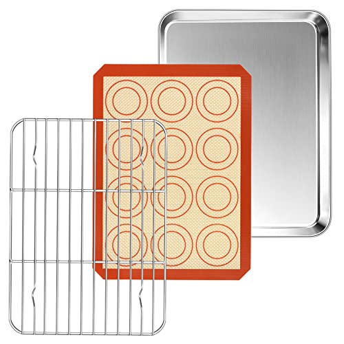 P&P CHEF 10.4 Inch Baking Sheet Pan Cooling Rack with Mat Set for Cookie - size: 10.4 Inch