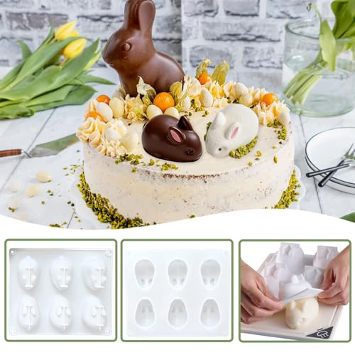 Silicone Easter Mousse Cake Mold Nonstick Baking Chocolate Jelly Pudding Molds for Easter Birthday Ice Cream Loaf Muffin Candy Pie Bread Soap (Little Rabbit 6 Cavities) - color: Little Rabbit 6 Cavities