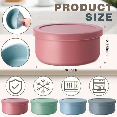 4 Pcs 24 Fl oz Silicone Food Containers with Lids, Leakproof Lunch