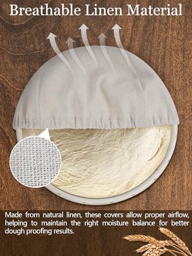 Artcome 10 Pack Bread Proofing Basket Covers - 9 Inch Round Linen Cloth Cover for Banneton Basket - Reusable & Breathable Dough Bowl Cover for Sourdough Bread Baking