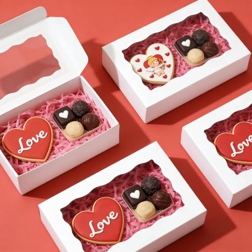 XINHPKGG 50 Pcs Cookie Boxes 7" x4 3/8" x1 1/2" Bakery Boxes with Window - color: White
