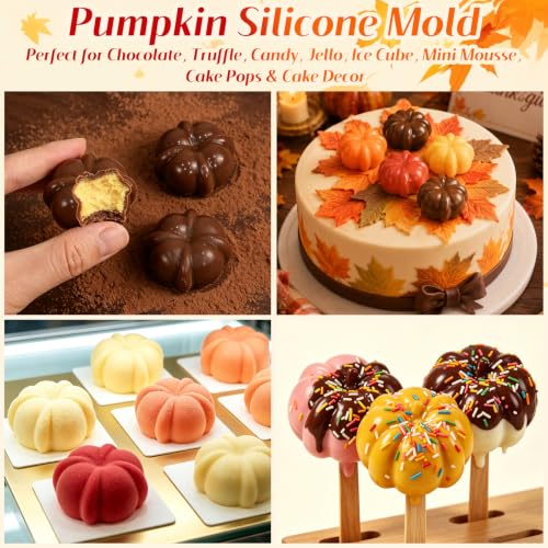 Pumpkin Silicone Mold for Baking, Fall Small Pumpkin Mold 12-Cavity - color: Pumpkin Orange