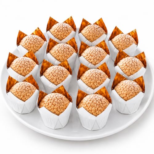 Party Hippo Gold Tulip Cupcake Liners, 100 Count Baking Paper Cups, Greaseproof Cupcake Wrappers for Muffins, Cupcakes, Wedding, Birthday, Baby Shower - color: White
