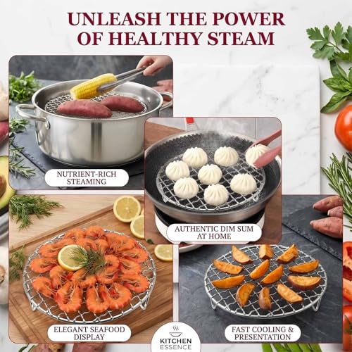 2PCS Small Cooling Rack 5.1 Inch,Round Cooking Rack,Steamer Rack for Pots,Stainless Steel Air Fryer Rack with Fixed Legs,Fits Multi-Cookers & Ovens for Cooling,Roasting,Baking&Steaming((5.1 Inch) - color: 5.1 Inch