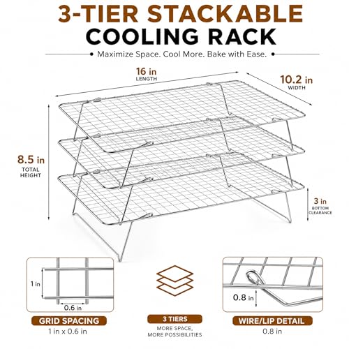 Cooling Rack 16"x10", 3-Tier Stackable & Collapsible Cooling Racks - color: Silver, size: 3-Tier