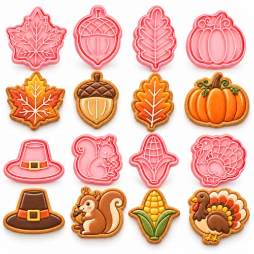 8-Piece Thanksgiving Cookie Cutter and Stamp Set, Plastic