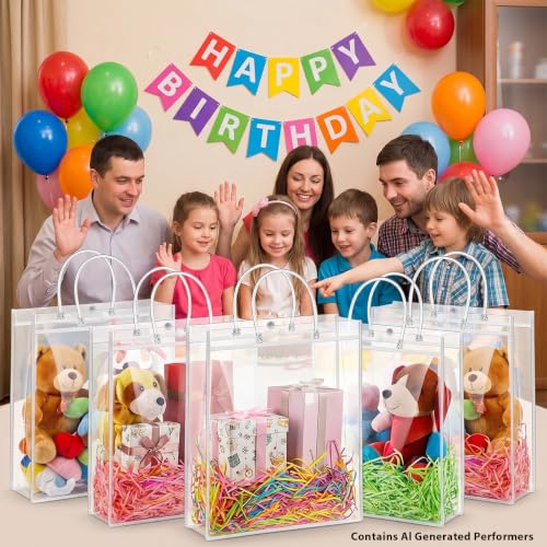 MAQIHAN Clear Gift Bags with Handles - X-Large Clear Party Favor Bags - size: 10.2x11.8x3.1 Inch
