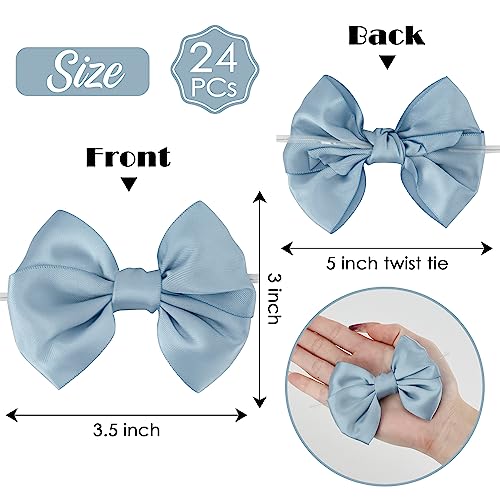 AIMUDI Dusty Blue Satin Ribbon Twist Tie Bows for Treat Bags 3.5" Blue Bows for Crafts Small Bows for Gift Wrapping Premade Bows for Cake Pops Candy Apple Wedding Favors Bridal Shower Decor -24 Counts - color: Dusty Blue