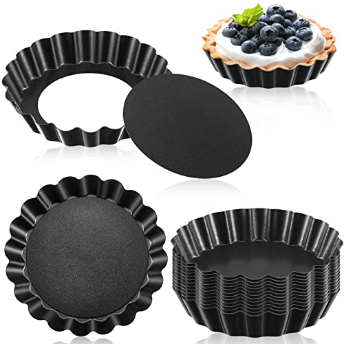 Tessco for you 16 Pcs Mini Tart Pans for Baking, Black Gray Round - size: 4 Inch (Round), style: Black Gray Round
