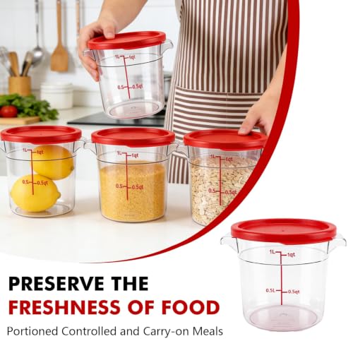 4-Pack Food Storage Container with Lid,Round Plastic Storage Box with Scale & Grip Perfect for Cake Prep, Marinating, Dough Mixing, Kitchen Supplies (Red, 2QT) - size: 2QT