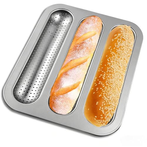 French Bread Baking Pan, 3-Cavity Baguette Pan, Silver 1 Pack - size: Silver 1 Pack