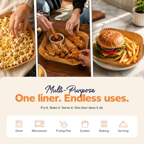 GUSTO 6.5 Inch Square Air Fryer Liners Disposable [125 Count] Fits 2-5 QT - size: 6.5 Inch