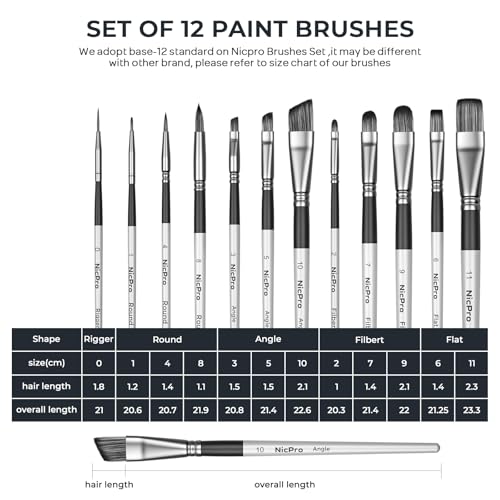Nicpro 12pcs Artist Paint Brush Set, Paint Brushes for Acrylic Painting - color: Silver