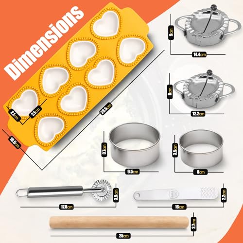 Ultimate Ravioli Maker Press & Dumpling Maker Kit - 8-Hole Ravioli Mold, Pasta Roller, Pastry Wheel & Pierogi Press - Stainless Steel Pasta Making Tools (Heart) - size: Heart