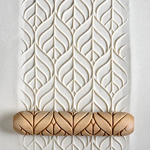 MKM Pottery Tools Wood Big Hand Rollers for Clay (BHR-70 Art Nouveau Pattern) - color: BHR-70 Art Nouveau Pattern