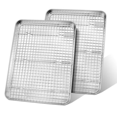 Half Sheet Baking Pan & Wire Rack, Leonyo 17.5" x 13" Large Stainless Steel Cookie Sheets with Cooling Rack Set, Nonstick & Oven Safe Commercial Baking Tray Pans - 4 Pack - size: Half Sheet Pan