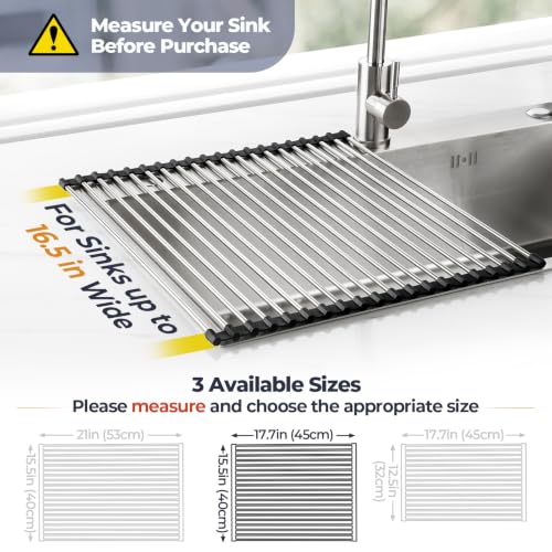 Tomorotec Roll Up Dish Drying Rack Over Sink, 304 Steel, 17.7x15.5, Black - color: Black, size: 17.7 x 15.5 in