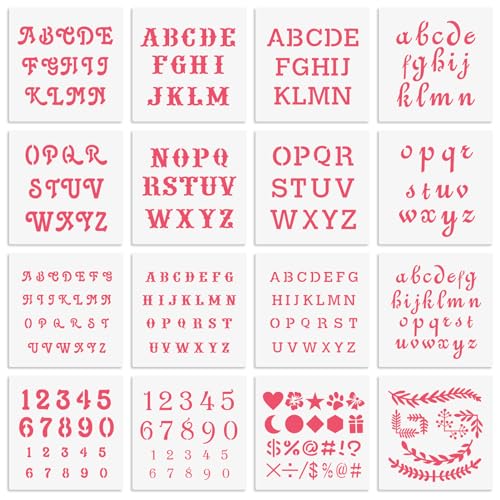 6x6in Alphabet Letter & Number Cookie Stencils for Royal Icing & Sugar Cookie Decoration - 16 Pcs Assorted Sizes - style: Alphabet 1