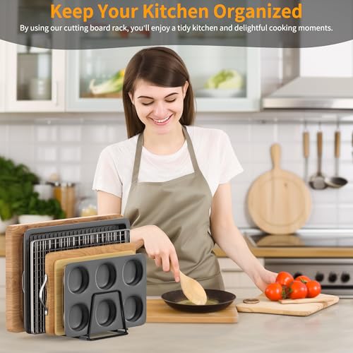 Cutting Board Organizer Kitchen Organizer Rack for Cutting Board, Bakeware, and Cookie Sheet, 5-Slot Heavy-Duty Steel Cookware Holder,Rust-Resistant with Anti-Slip Feet (1, Small) - size: Small