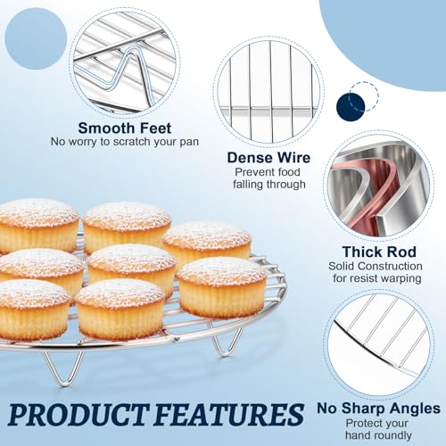 P&P CHEF 10.5 Inch Cooking Rack Round for Steaming Cooling, Silver, 2 Pack - color: Silver, size: 10½ inch