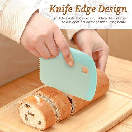 2 Pack Dough Bench Scraper Good Grip, Flexible Silicone Bowl Scraper Tool Kitchen, 3 In 1 Dough Cutter with Serrated Tooth & Measurement for Pastry Bread Pizza Cake