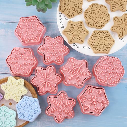 Snowflake Shaped Cookie Stamps Set Christmas Baking Plastic 8Pcs
