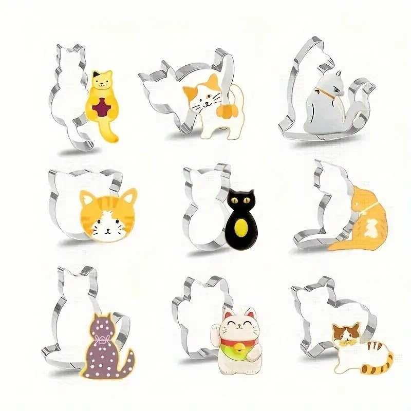 Generic 9pcs Kitten Cat Pastry Cutter Set, Adorable Cat-Themed Cookie Cutters