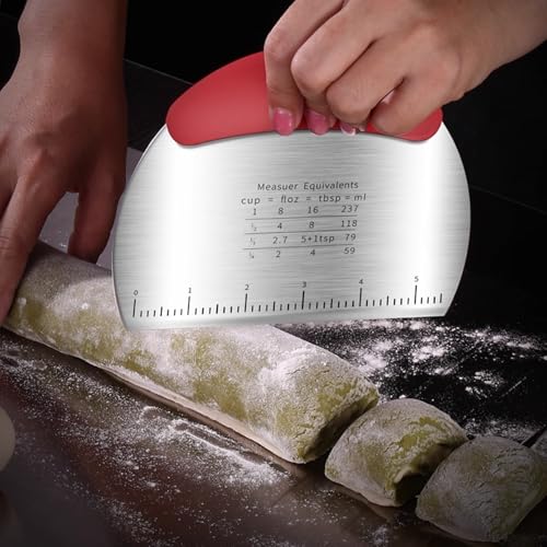 Stainless Steel Bench Scraper - Dough Cutter, Pastry Blade with Dual Side Scale, Baking Supplies Kitchen Tool - color: Red