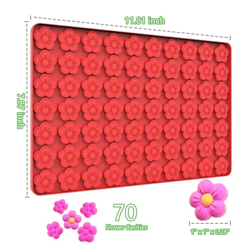 Small Flower Candy Molds Silicone Chocolate Gummy Molds, Blossom Silicone Fondant Cake Mold Mint Molds with Scraper (flower) - color: Red