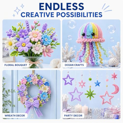 976Pcs Pastel Pipe Cleaners Flower Kit,7 Colors Chenille Stems - color: Spring colour