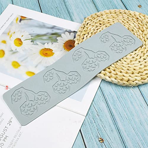 TUKE 3D Hollow Lace Fondant Molds Fruits Leaf Shape Lace Mat Party Cake Decoration Tool Cupcake Mat Silicone Molds for Polymer Clay Chocolate Baking Gummy Mould (Cherry_11.6x3.12x0.08inch_D) - size: Cherry_11.6x3.12x0.08inch_D