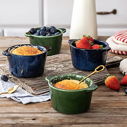 Creme Brulee Ramekins Ceramic Bowls - VICRAYS Mini Custard Cups 6 oz oven Safe Bowls Souffle Dishes for Baking Individual Casserole Dipping Sauce, Set of 6, Green - color: Green, size: 6-oz