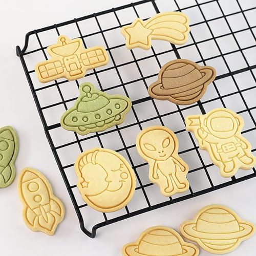 Space Cookie Cutters 8Pcs 3D Astronaut Rocket Cookie Molds for Party Baking - color: Space