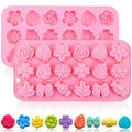 Flower Candy Molds Silicone 2PCS, KKDINDAN 9 Shapes Bite Size Chocolate Molds, Food Grade Spring Rose Daisy Flower Mold Bow Leaf Gummy Molds for Ice Jello Soap Cookie Dessert Melt - size: Flower Molds 2 Pcs