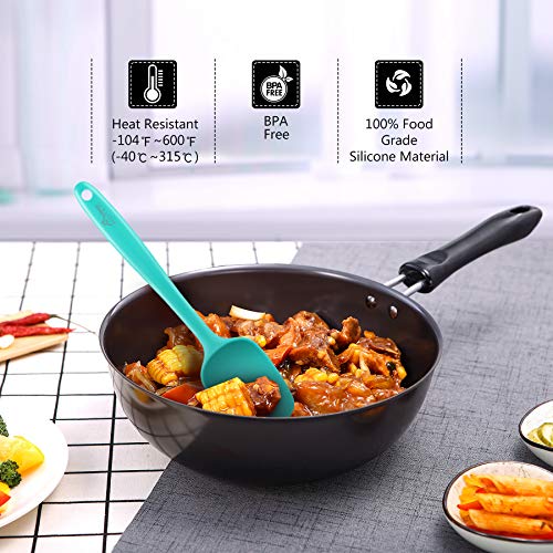 HOTEC 600℉ Heat Resistant Silicone Rubber Spatula Set, Aqua Sky, Set of 5 - color: Aqua Sky