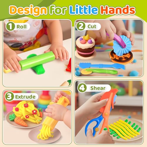 Dough Tools Play Set 22Pcs with Storage Container, Silicone Mat