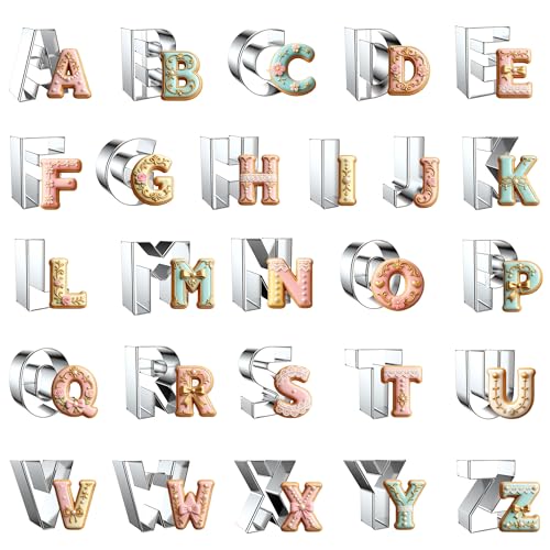 Letter Cookie Cutters Shapes Large 2 Inch - 26 Pcs Stainless Steel Alphabet Letter Cookie Cutter Set Fondant Biscuit Fruit Dough Mold Tools for Sandwich, Birthday, Christmas, and Holiday Party - color: Letter Cookie Cutters - 2 INCH