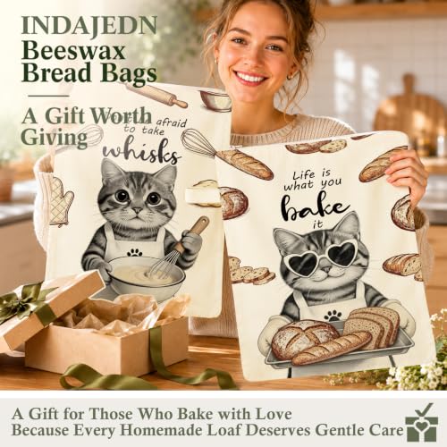 Funny Tabby Cat Baking Gifts Beeswax Bread Bags 2 Pack XL 13x17in - color: Cat Baking 02