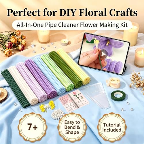 976Pcs Pastel Pipe Cleaners Flower Kit,7 Colors Chenille Stems - color: Spring colour