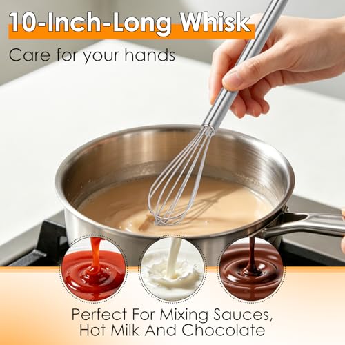 HOTEC 10In Mini Whisks Set, Anti-Rust 304 Stainless Steel Small Whisk - color: 1pcs: Silver 10"