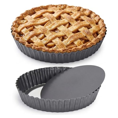 2 Pack 11 Inch Nonstick Tart Pan, Quiche Pan, Carbon Steel Deep-dish Pie Pan with Removable Loose Bottom - size: 11" x 2.2"