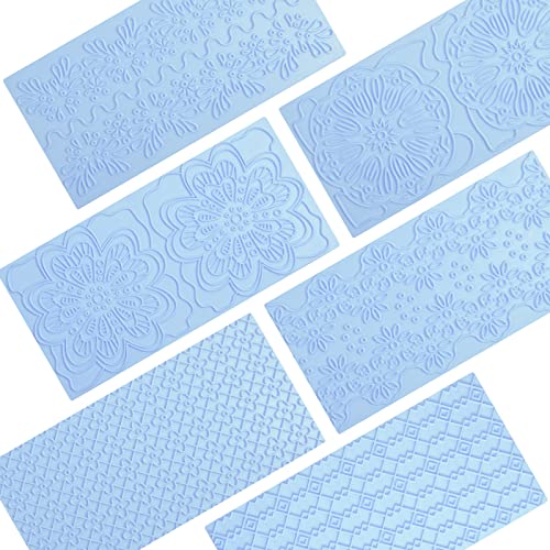 6 Packs Fondant Impression Mat Fondant Texture Mats Clay Mold Set Lace Embossing Mat Fondant Cake Embossed Impression Sheets for Cake Decorating - style: Style Two