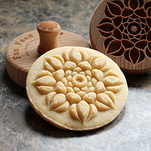 Large Wood Cookie Stamp, 3.1 inch (Lotus Mandala CS8-003) - color: Lotus Mandala CS8-003