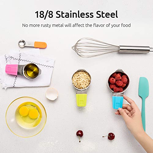 Measuring Cups, U-Taste Magnetic Measuring Cups and Spoons Set of 13 in 18/8 Stainless Steel: 7 Measuring Cups and 5 Measuring Spoons with 1 Professional Magnetic Measurement Conversion Chart - color: Clear