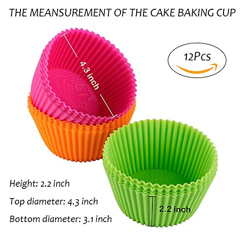 Webake Silicone Baking Cups, 4.3 nch Jumbo Nonstick Cupcake Liners 12-Pack - size: 4.3"